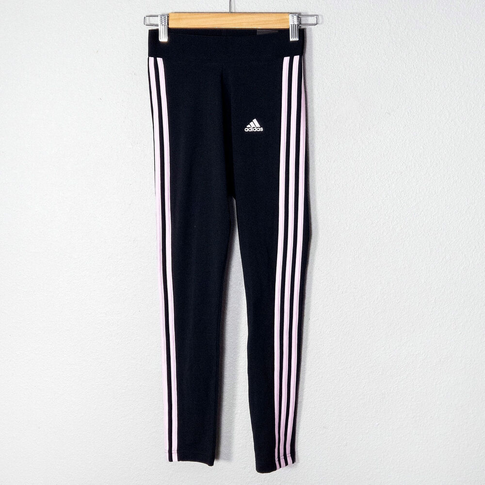Adidas Tights Pink Stripe Black XS Mid Rise Full Length Athleisure NWT